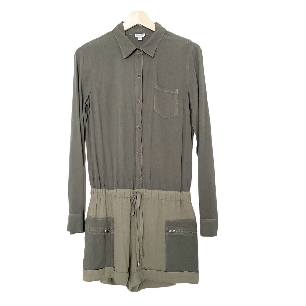 Splendid Womens Medium Romper Military Style Army Green Long Sleeve With Shorts